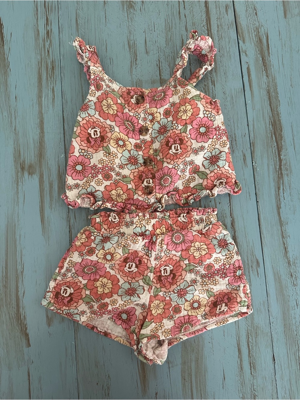 Disney Pink Floral Two-Piece Shorts Set